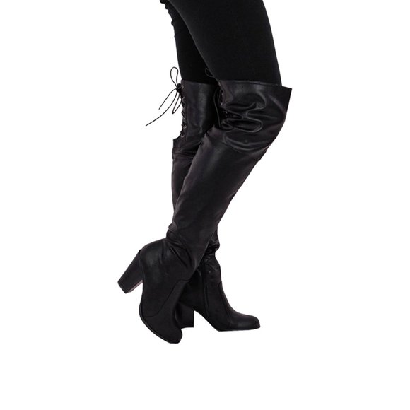 Chase & Chloe Max-2 Women's Over The Knee Thigh High Suede Chunky Heel B… - Picture 8 of 9